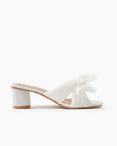 (Clean Up - Delivery in 3-5 days) Pleated Bow Open Toe Chunky Block Heel Sandals