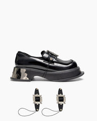 (Clean Up - US 5) Metal Platform Chunky Loafers with Detachable Decoration