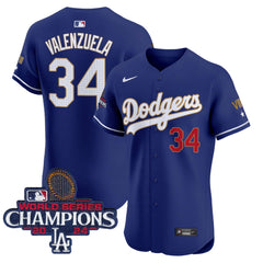Dodgers 2024 World Series Champions Gold Trim Vapor Premier Elite Jersey V3 - All Stitched