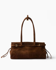 Elegant Rectangular Suede Tote with Zipper Closure