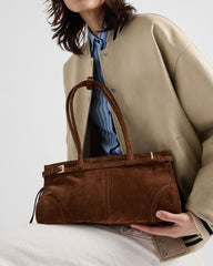 Elegant Rectangular Suede Tote with Zipper Closure