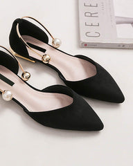 (Clean Up - US 7 ) Pearl Buckle Pointed Toe Flat Loafers