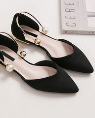 (Clean Up - US 7 ) Pearl Buckle Pointed Toe Flat Loafers