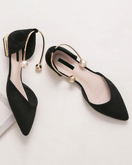 (Clean Up - US 7 ) Pearl Buckle Pointed Toe Flat Loafers