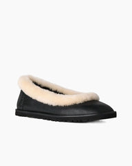 (Pre-sale) Fur Trim U-Style Leather Ballerina Mules