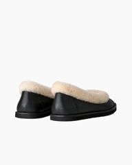 (Pre-sale) Fur Trim Leather Ballerina Mules