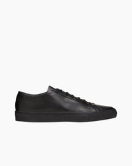 Minimalist Essential Black Leather Gold Stamped Sneakers