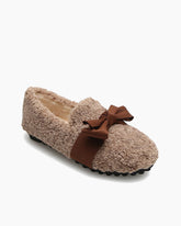 (Clean Up - US 7) Faux Lamb Wool Comfy Warm Bow Loafers