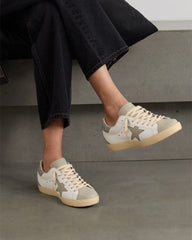 White Nappa Leather Gray Star Sneakers