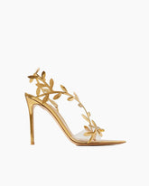 (Clean Up - US 9 ) Gold Leaf Stiletto Heels Transparent Straps Sandals