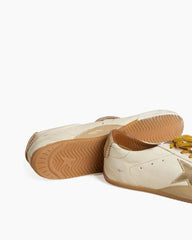 Men's White Nappa Leather Sneakers with Gold Star and Beige Heel Tab