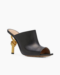 Gold Knot Heel Mules Leather High Heel Pumps