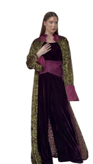 Royal Velvet Long Cardigan with Brocade Details – Luxury Evening Layer