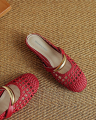 Woven Gold-Tone Strap Mary Jane Flats