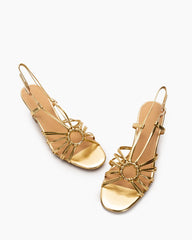 (Clean Up - US 7.5) Two Strings Slingback Mid Heel Block Sandals