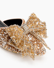 (Clean Up - US 10 ) Rhinestones Bow Tie Slip on Backless Mules