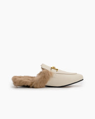 (Clean Up - US 11 ) Chain Closed Toe Fur Backless Slip on Slides Mules
