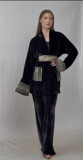 Midnight Royal Velvet Jacket+ Embroidered Belt