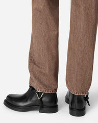 Smooth Leather Booties Metal Triangle Knot Detail Strap