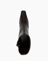 Square Toe Leather Booties High Block Heel Zip Closure