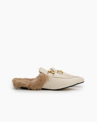 (Clean Up - US 11 ) Chain Closed Toe Fur Backless Slip on Slides Mules