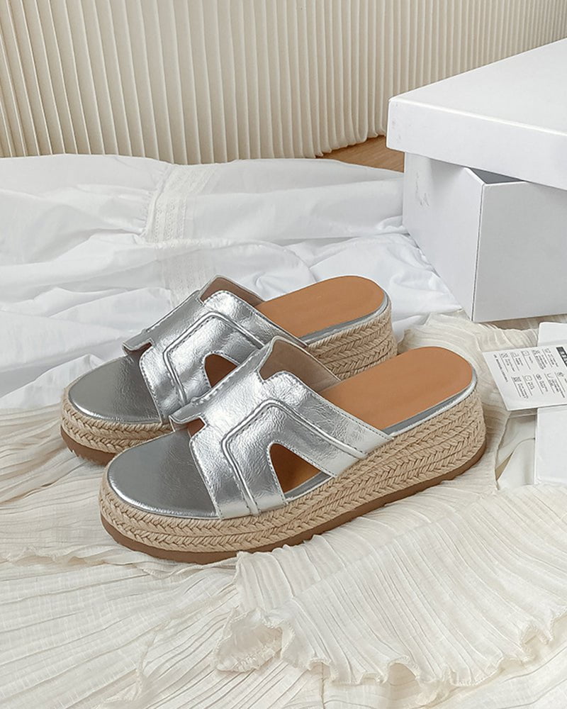 Textured Braided Espadrille Platform Slides Sandals