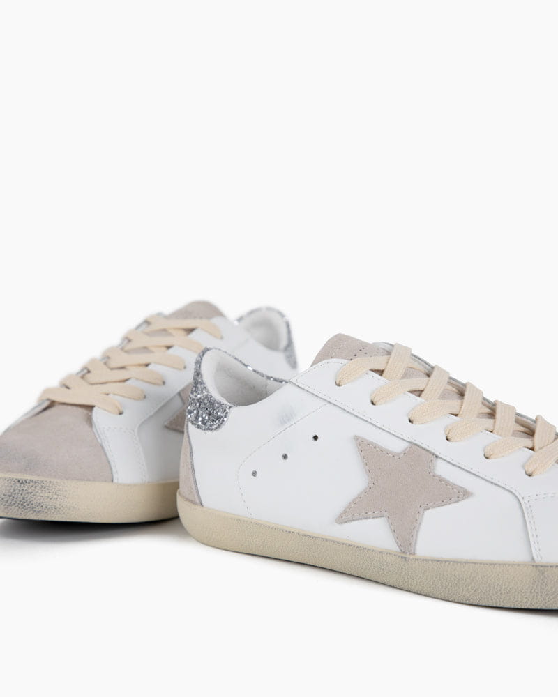 White Nappa Leather Gray Star Sneakers