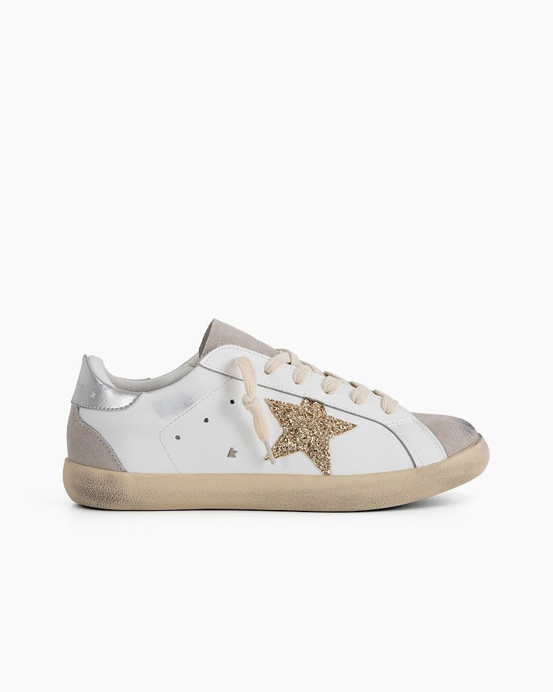 Ice-gray Suede Glitter Tab Sneakers