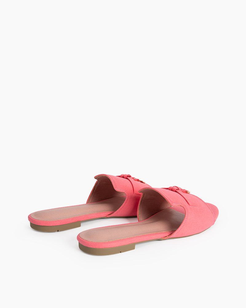 (Clean Up - US 8) Suede Gold Charm Open Toe Slide Sandals