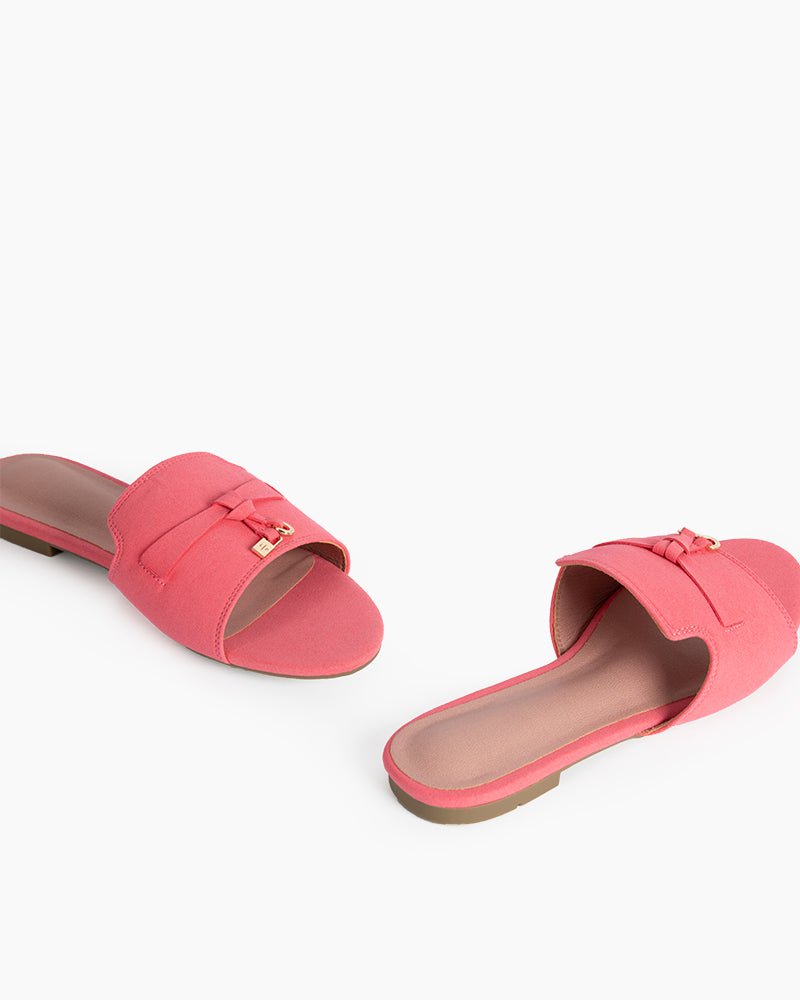 (Clean Up - US 8) Suede Gold Charm Open Toe Slide Sandals