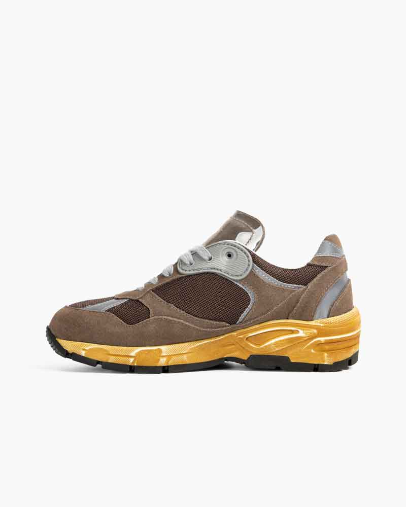 Hand-Finished Worn Look Mixed Material Sneakers
