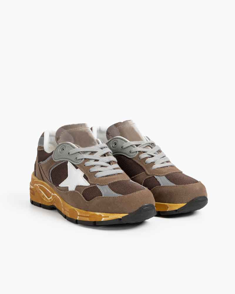 Hand-Finished Worn Look Mixed Material Sneakers