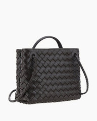 Women's Woven Leather Quilted Top Handle Bag
