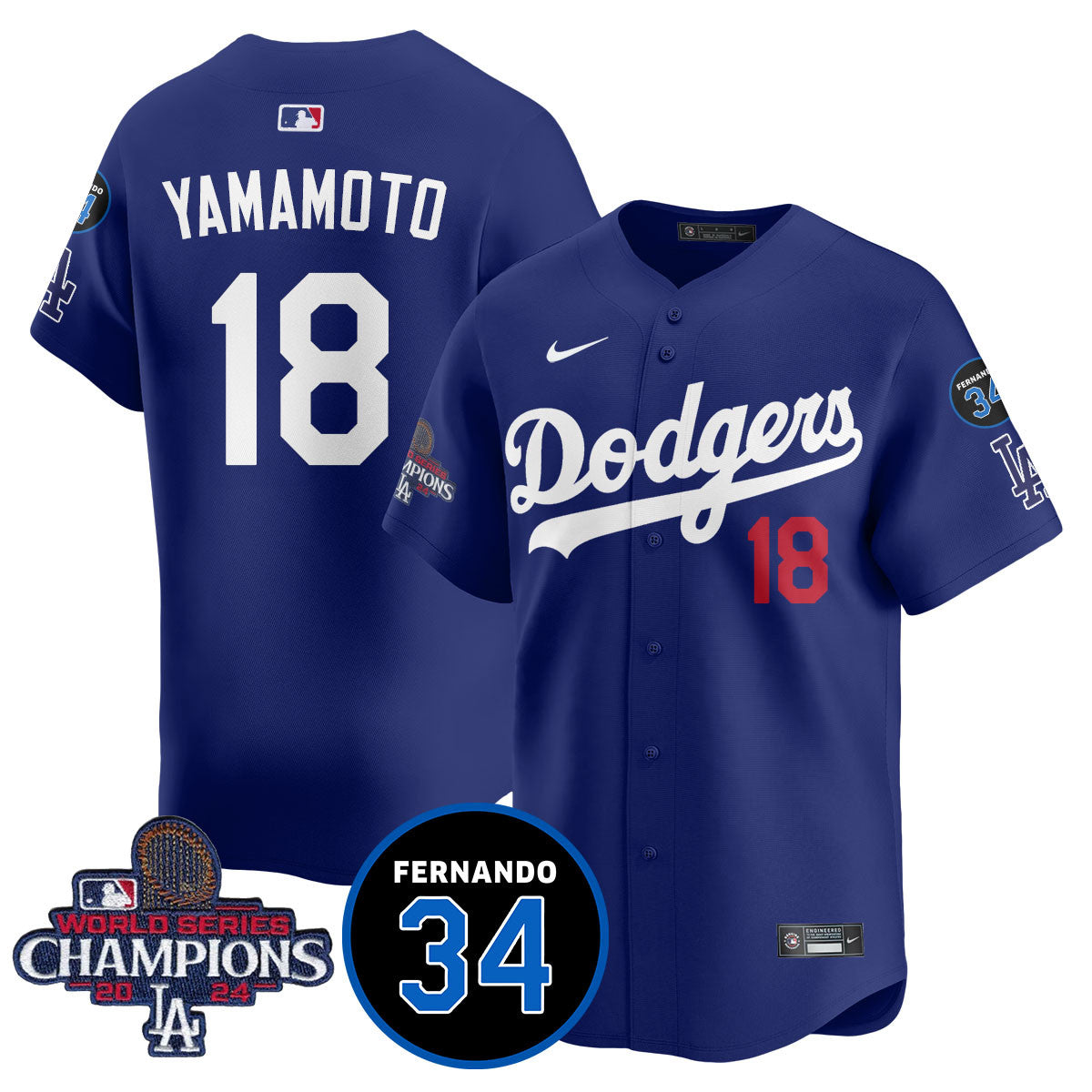 LA Dodgers - World Series Champions 2024/Fernando Valenzuela Memorial Jersey - All Stitched N1