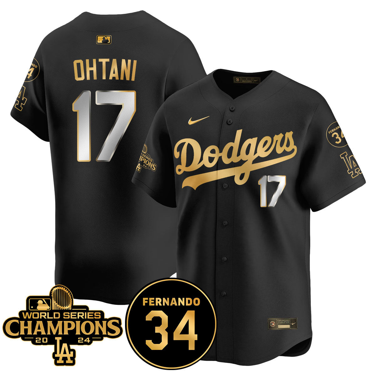LA Dodgers - World Series Champions 2024/Fernando Valenzuela Memorial Jersey - All Stitched N1