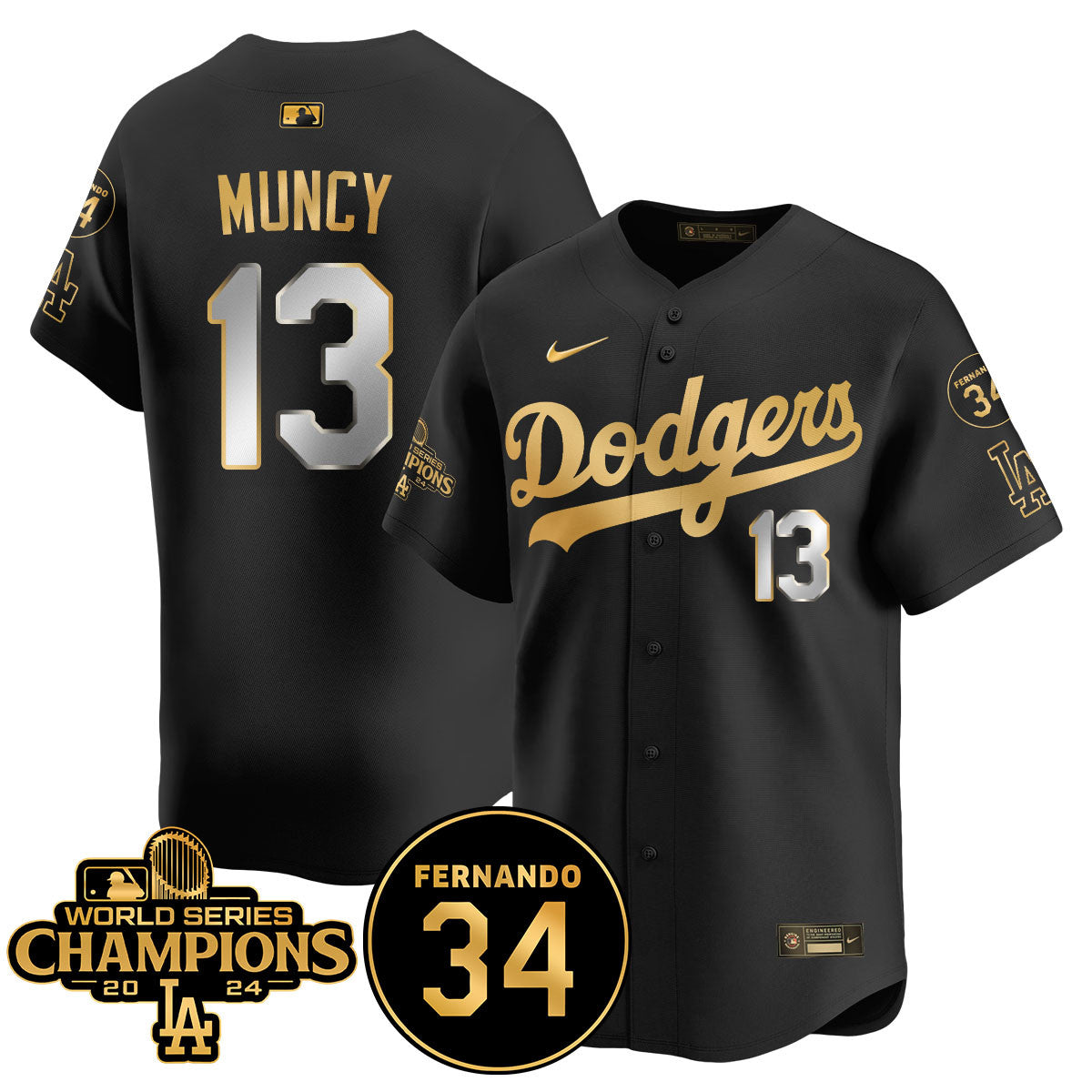 LA Dodgers - World Series Champions 2024/Fernando Valenzuela Memorial Jersey - All Stitched N1