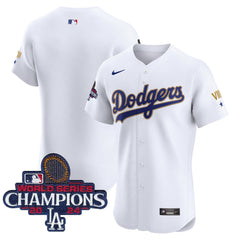 Dodgers 2024 World Series Champions Gold Trim Vapor Premier Elite Jersey V3 - All Stitched