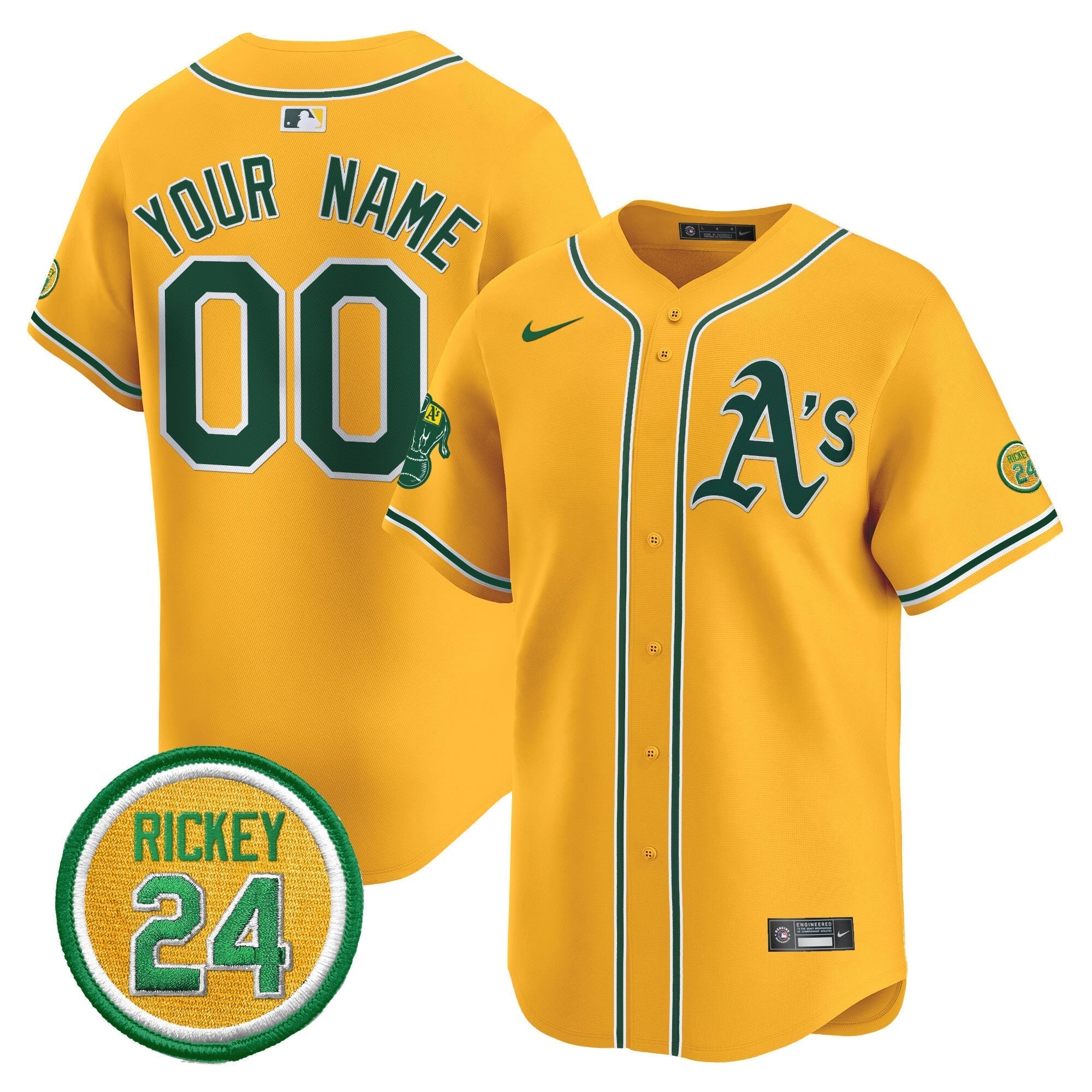OAK Rickey Henderson Patch Vapor Premier Limited Custom Jersey - All Stitched