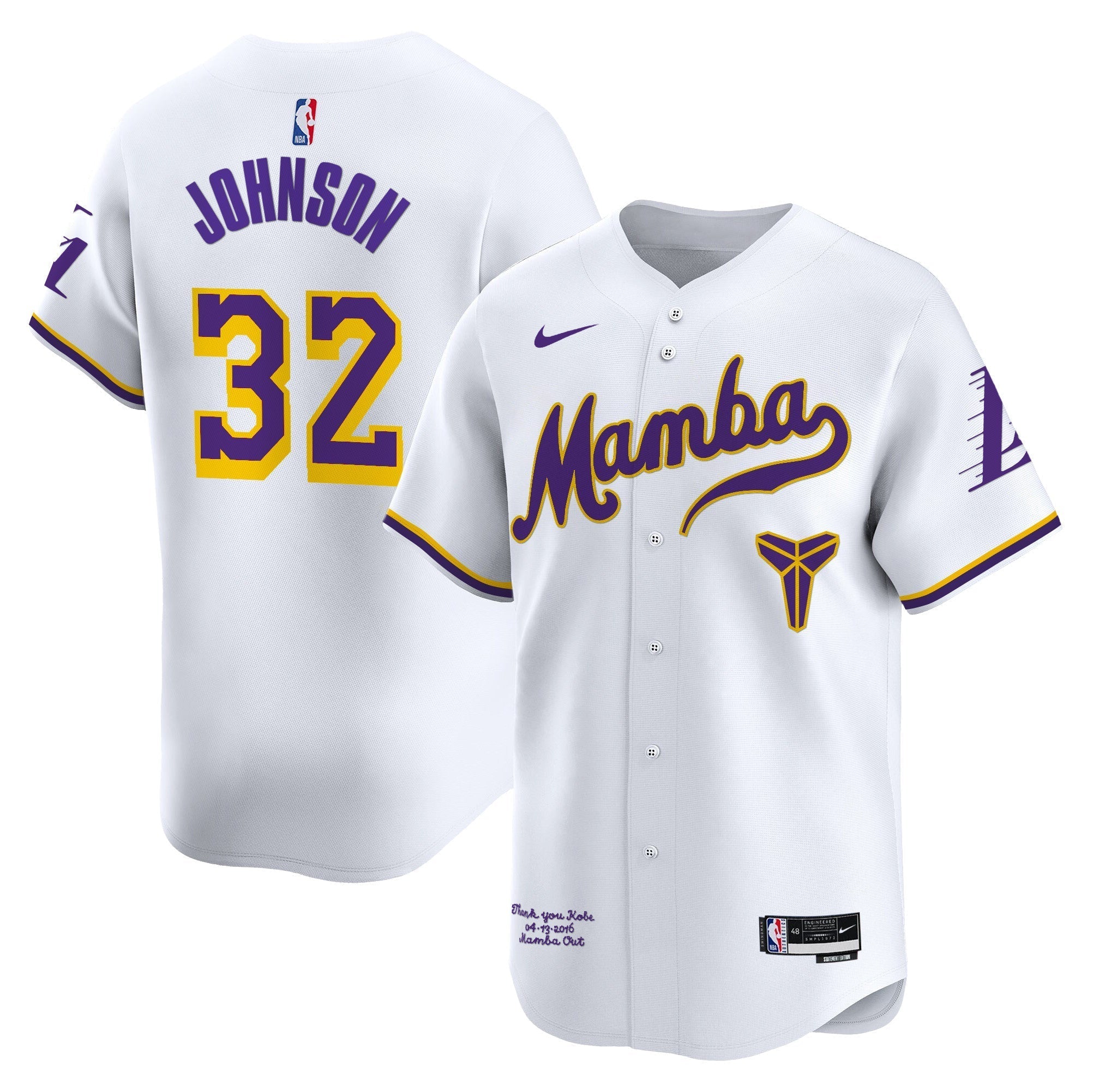 LAL Kobe Bryant Mamba Vapor Baseball Jersey - All Stitched