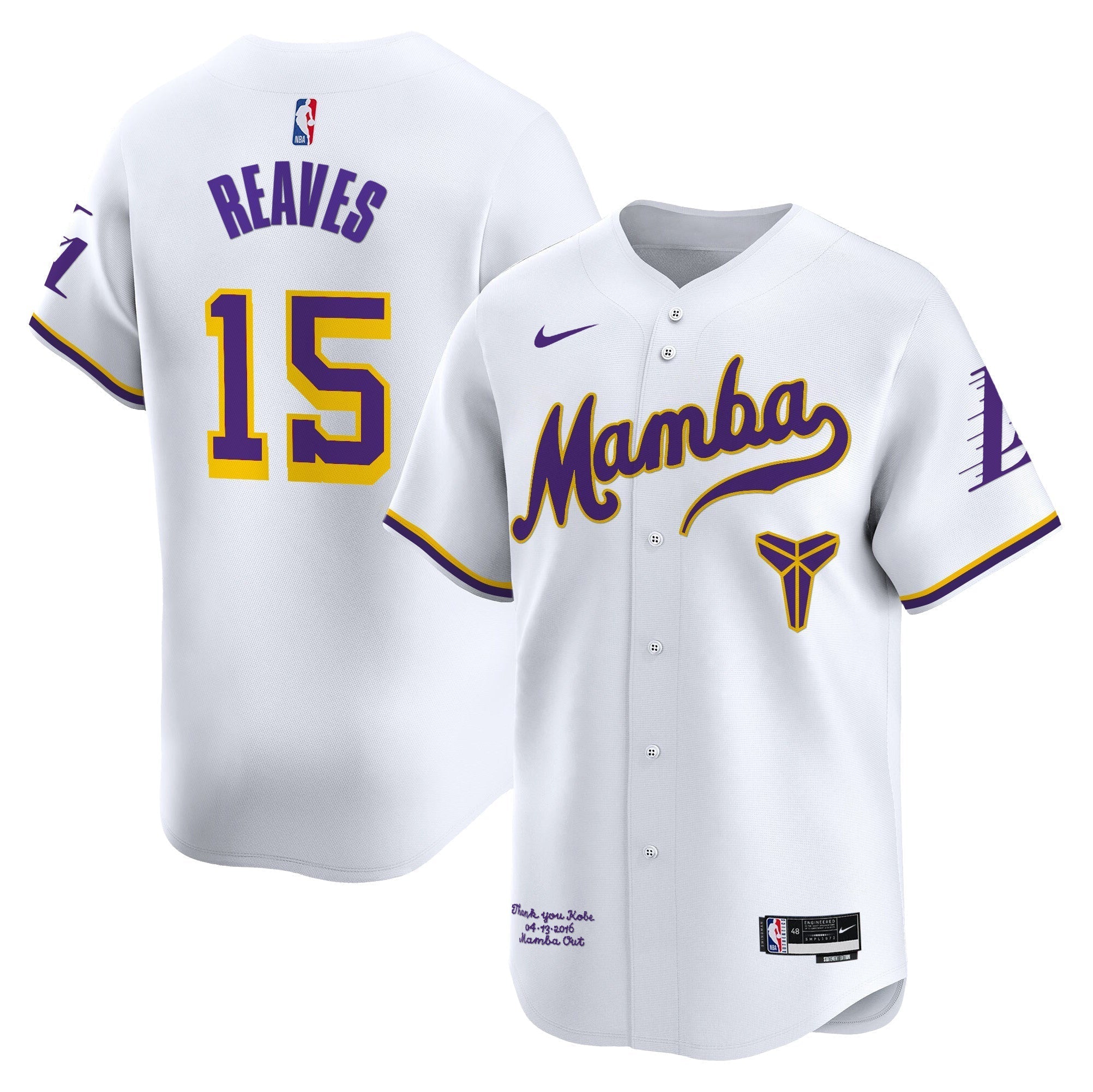 LAL Kobe Bryant Mamba Vapor Baseball Jersey - All Stitched