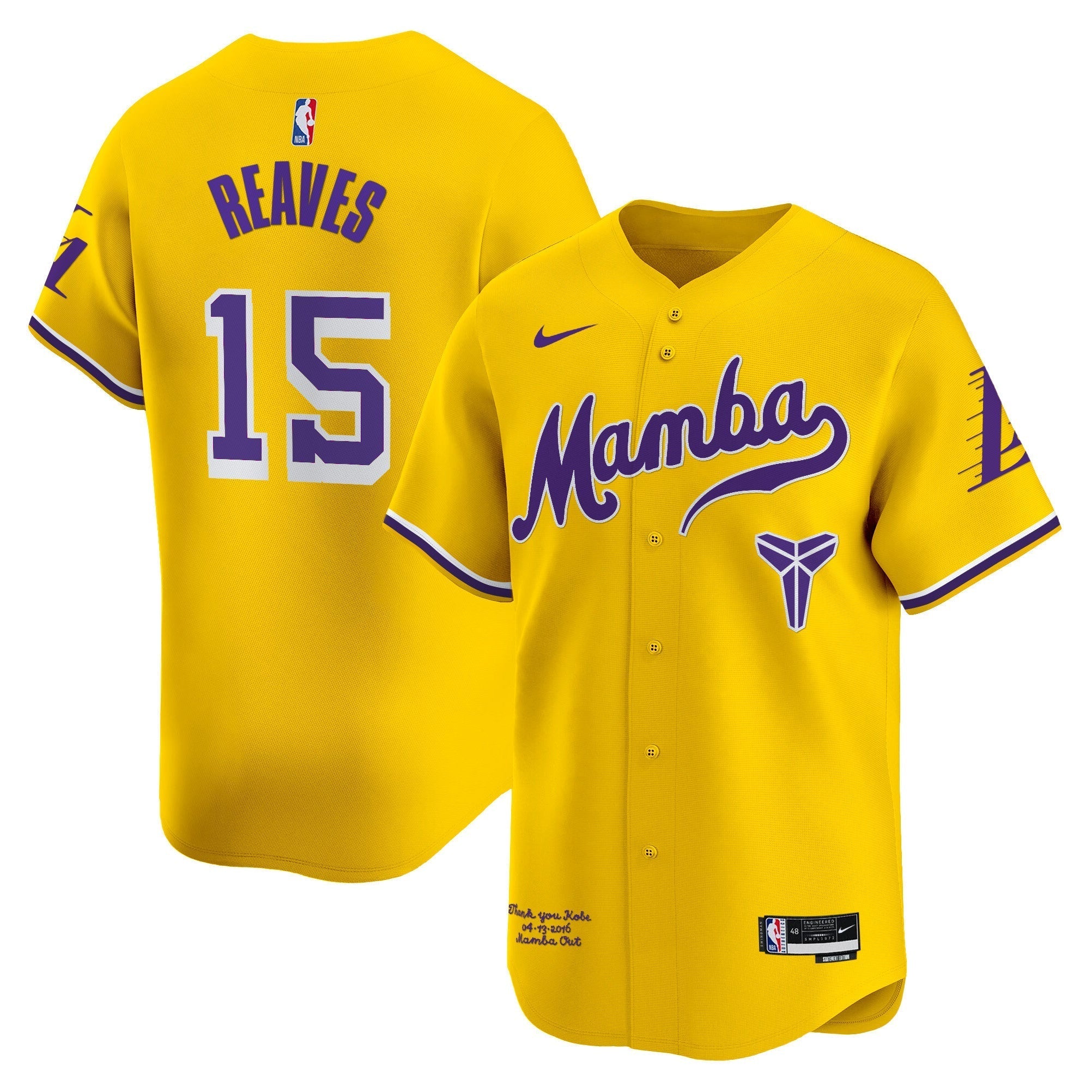 LAL Kobe Bryant Mamba Vapor Baseball Jersey - All Stitched
