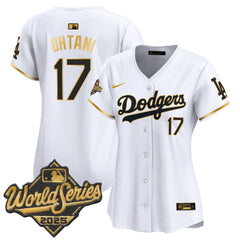 Women's Dodgers 2025 World Series Gold Trim Vapor Premier Limited Jersey - All Stitched