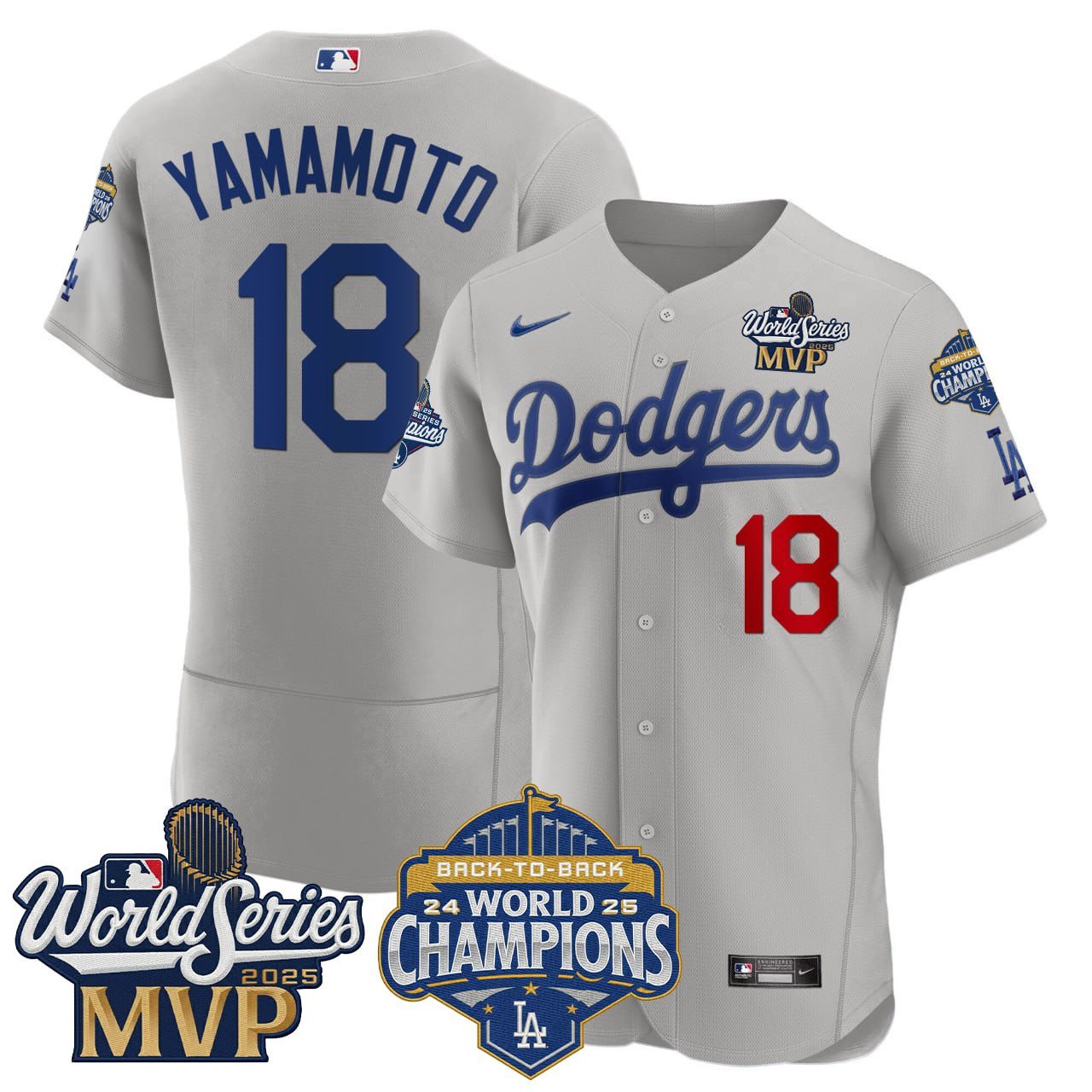 Yoshinobu Yamamoto LAD World Series Champions MVP Patch Jersey - All Stitched