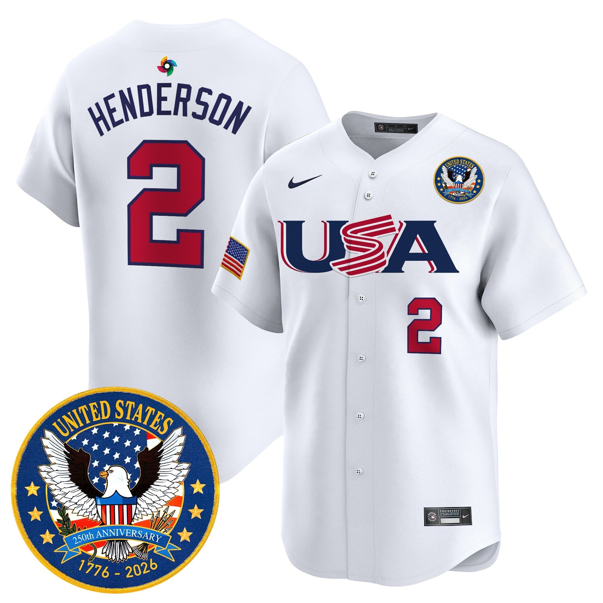 Team USA World Baseball Classic United States 250th Anniversary Patch Vapor Premier Jersey - 2026 Roster - All Stitched