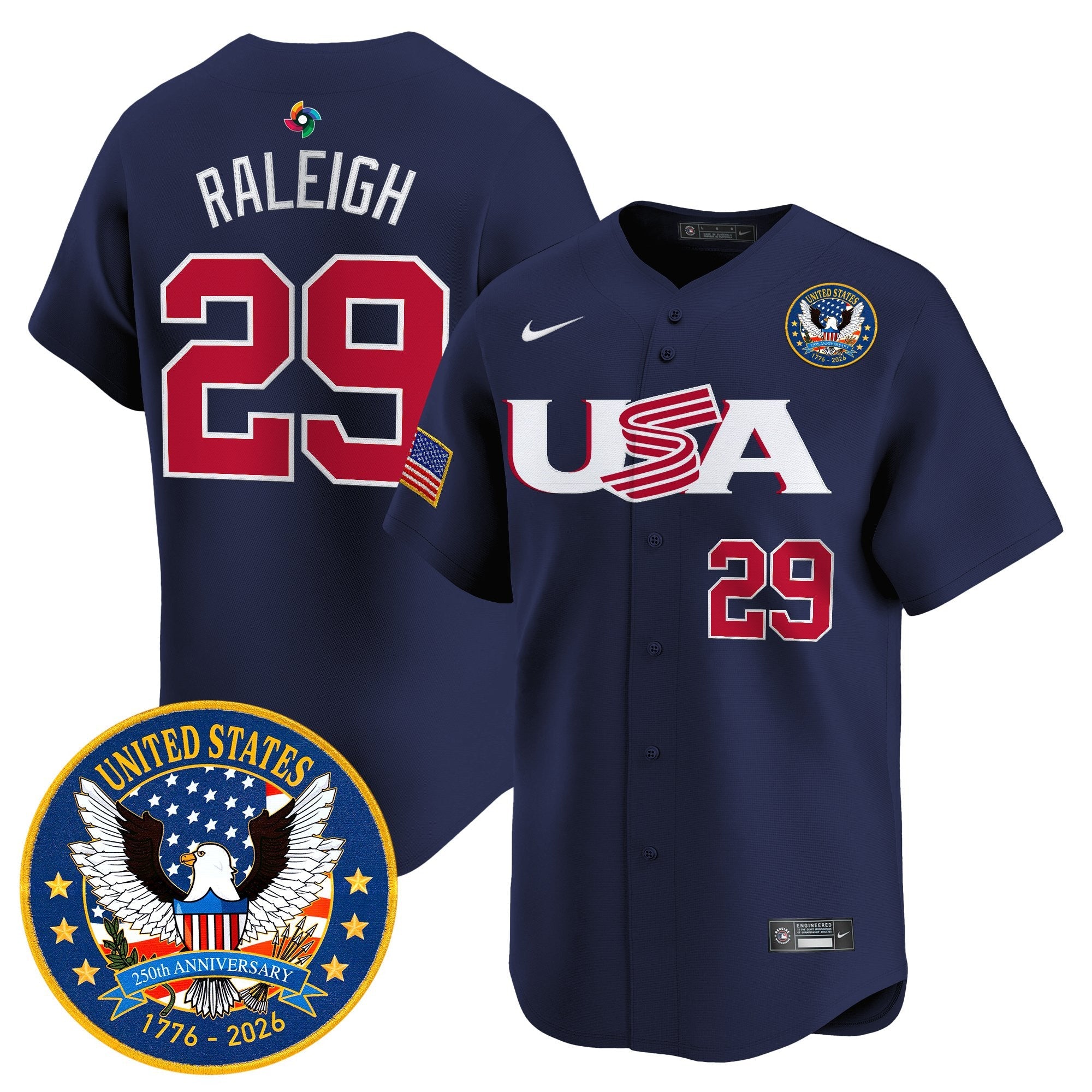 Team USA World Baseball Classic United States 250th Anniversary Patch Vapor Premier Jersey - 2026 Roster - All Stitched