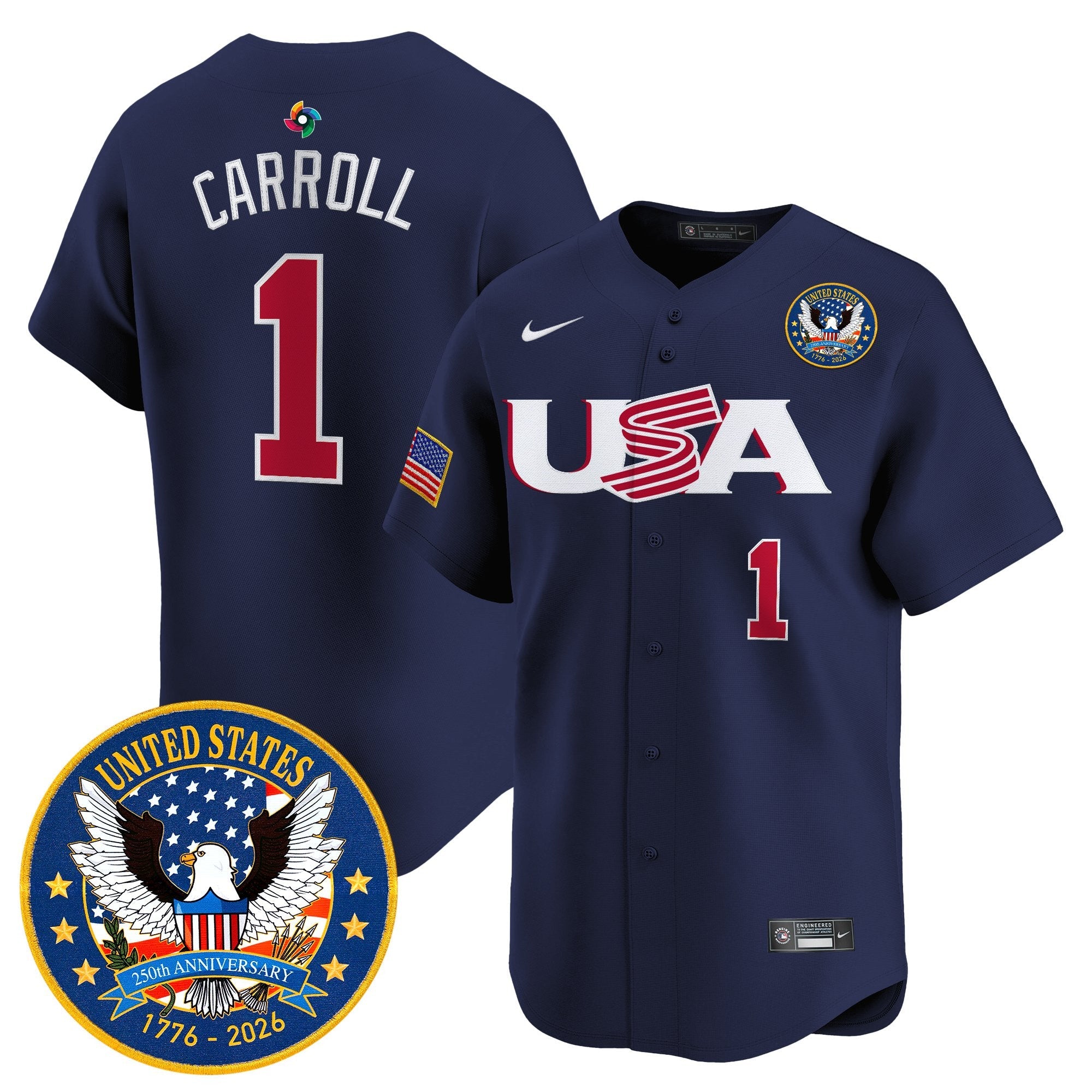 Team USA World Baseball Classic United States 250th Anniversary Patch Vapor Premier Jersey - 2026 Roster - All Stitched