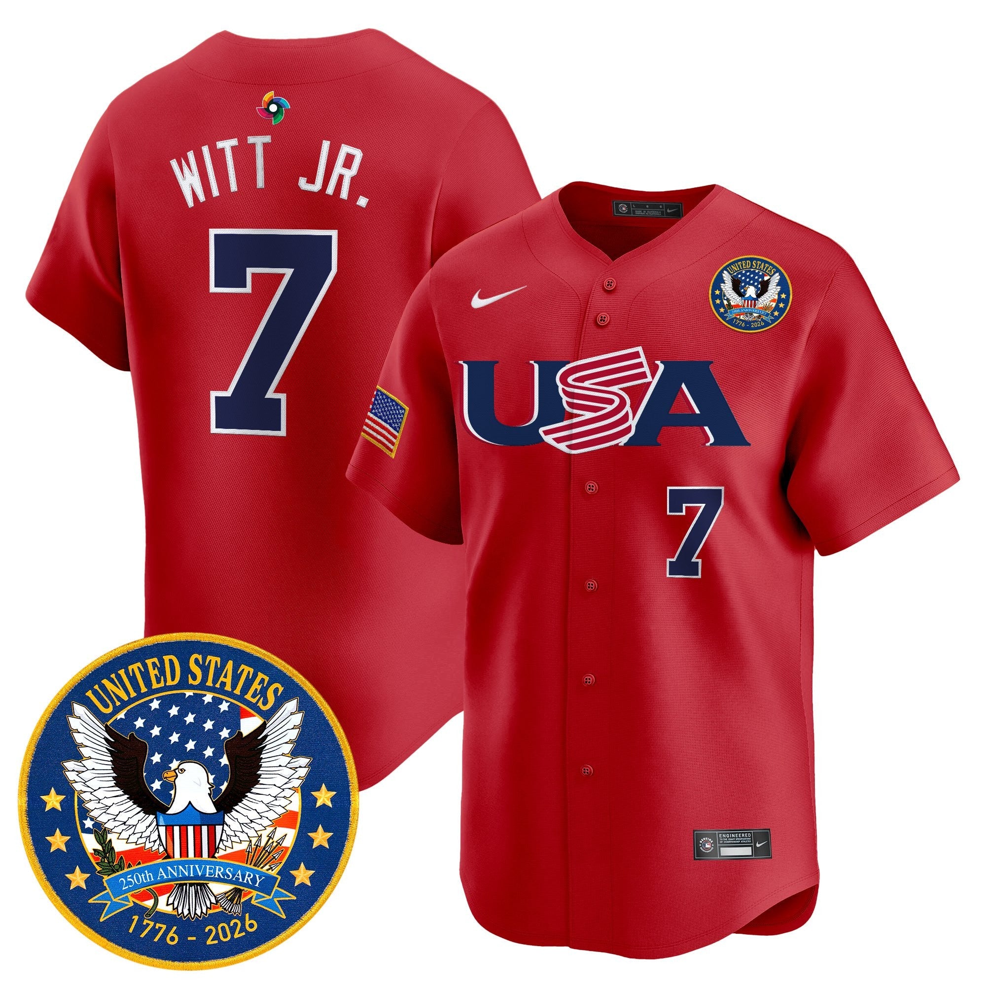 Team USA World Baseball Classic United States 250th Anniversary Patch Vapor Premier Jersey - 2026 Roster - All Stitched