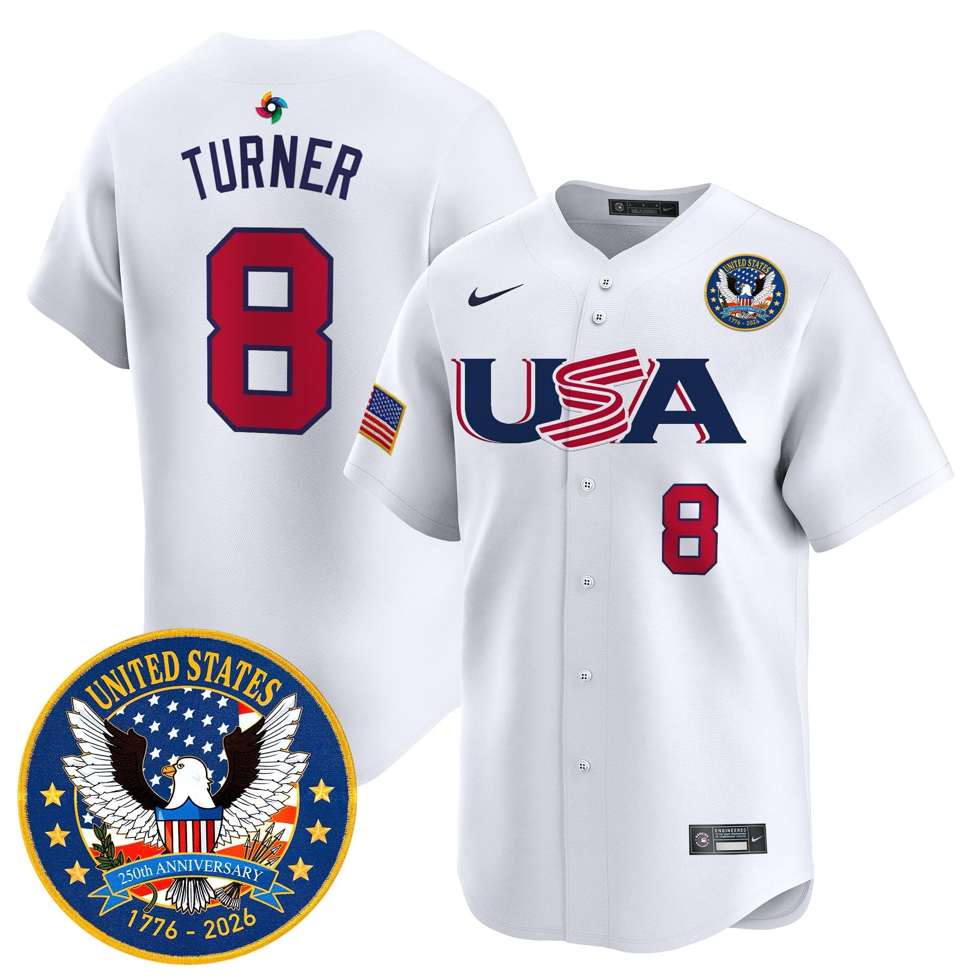 Team USA World Baseball Classic United States 250th Anniversary Patch Vapor Premier Jersey - 2026 Roster - All Stitched