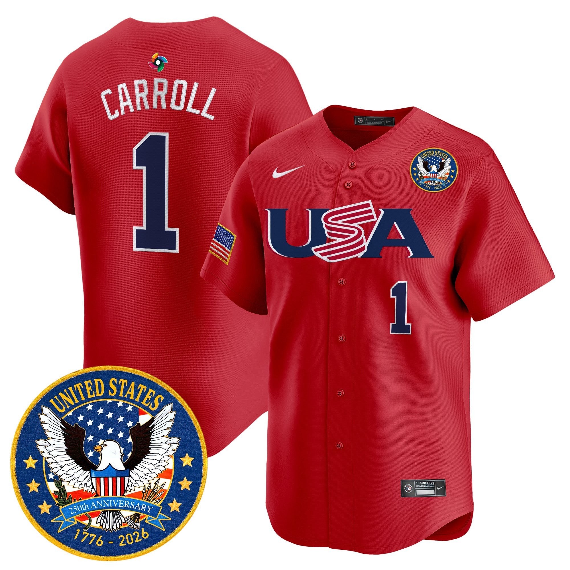 Team USA World Baseball Classic United States 250th Anniversary Patch Vapor Premier Jersey - 2026 Roster - All Stitched