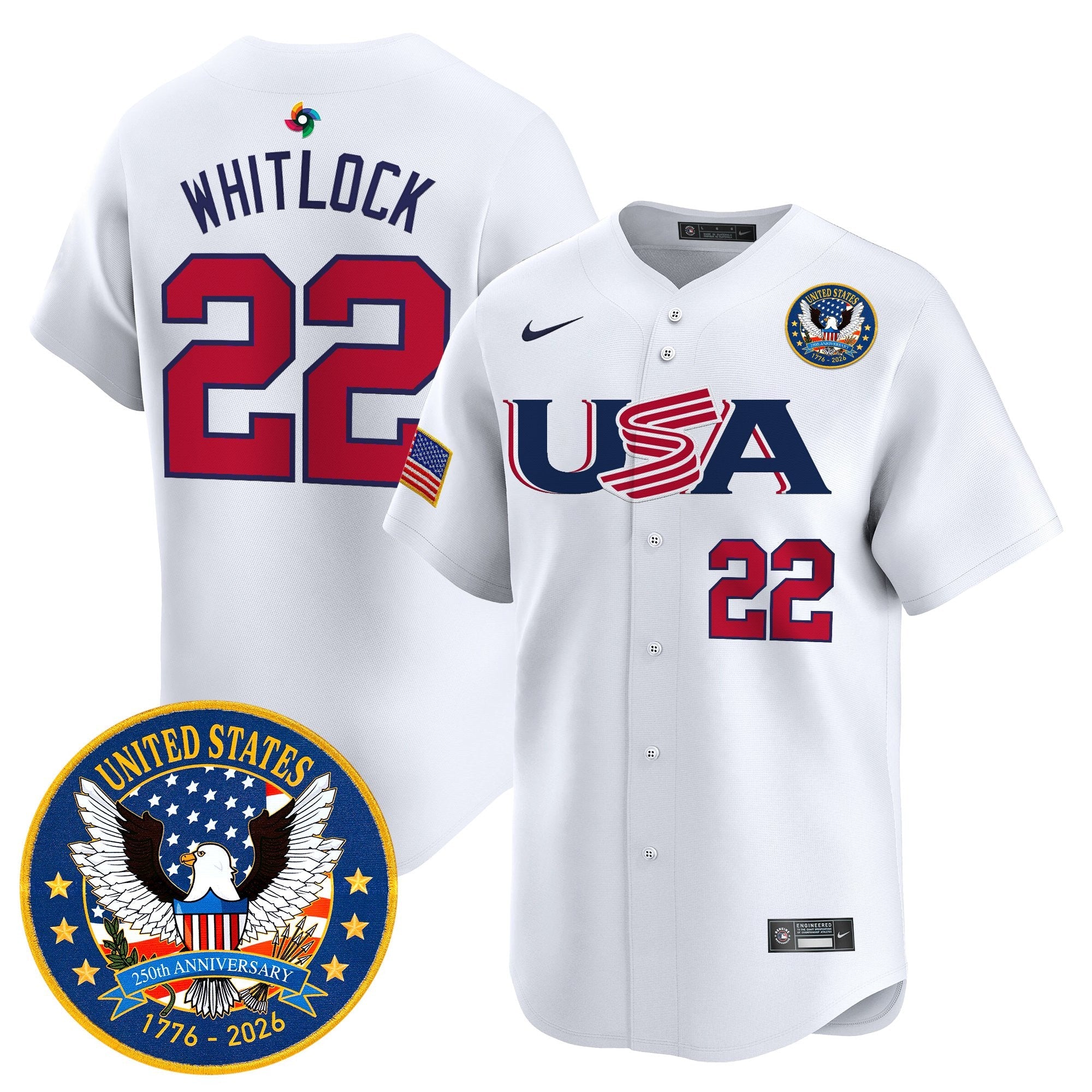 Team USA World Baseball Classic United States 250th Anniversary Patch Vapor Premier Jersey - 2026 Roster - All Stitched